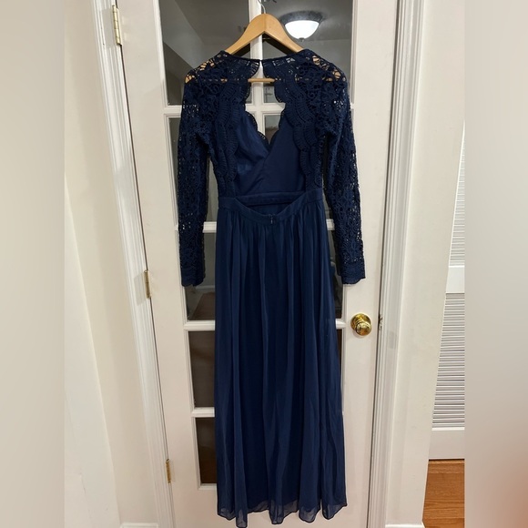 Lulu’s Awaken My Love Navy Blue Long Sleeve Lace Maxi Dress - Size S - Picture 4 of 10